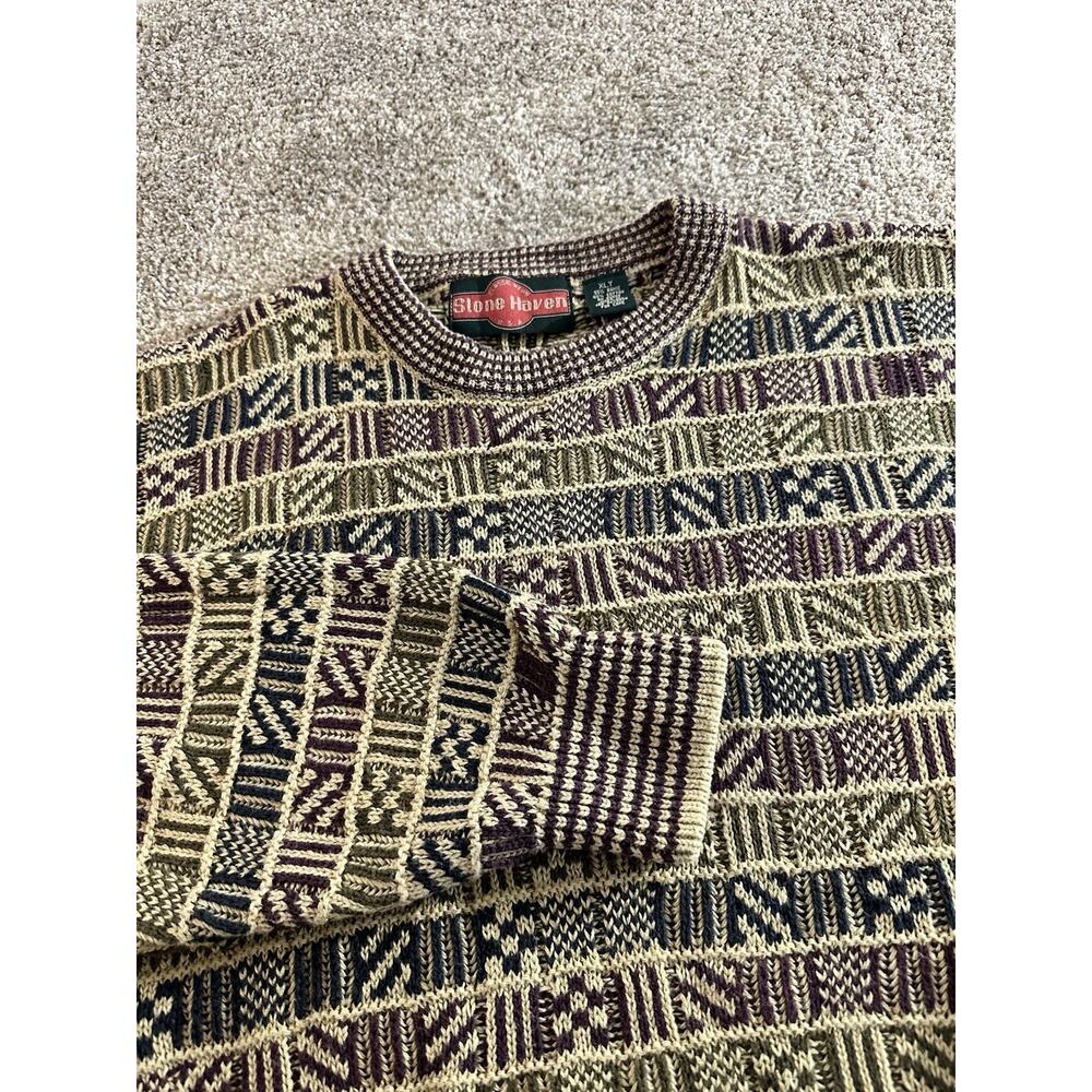 VTG Stone Haven Sweater Mens XL Fair Isle Nordic Cotton Blend Knit Grandpa